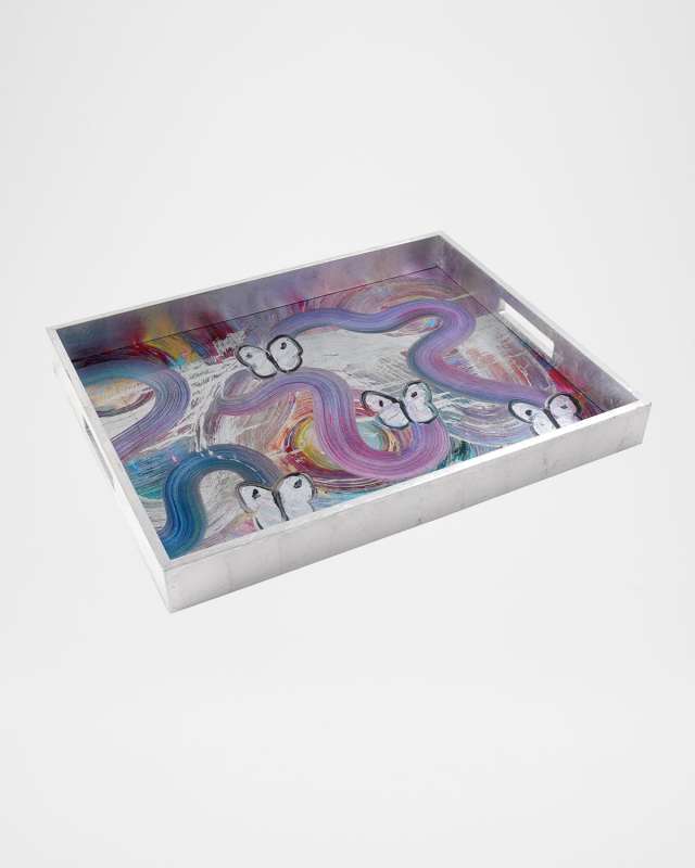 Butterfly Ribbon Silver Leaf & Lacquer Tray